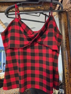 SHEIN Red and Black Plaid Cowl Neck Cami